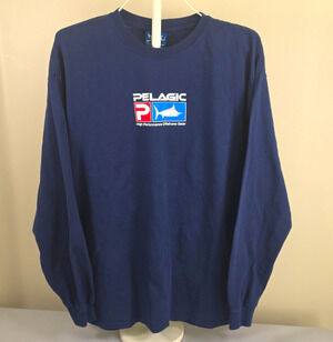 Pelagic Men's Blue Fish Graphic Logo Crew Neck Long Sleeve T-Shirt XL